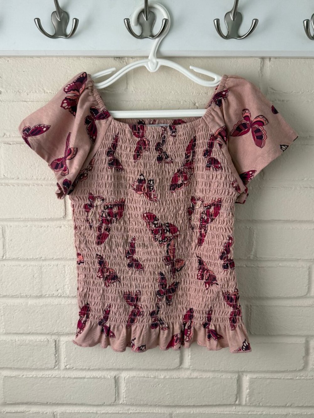 Children's Place | Girls Butterfly Smocked Top | Pink | 7/8